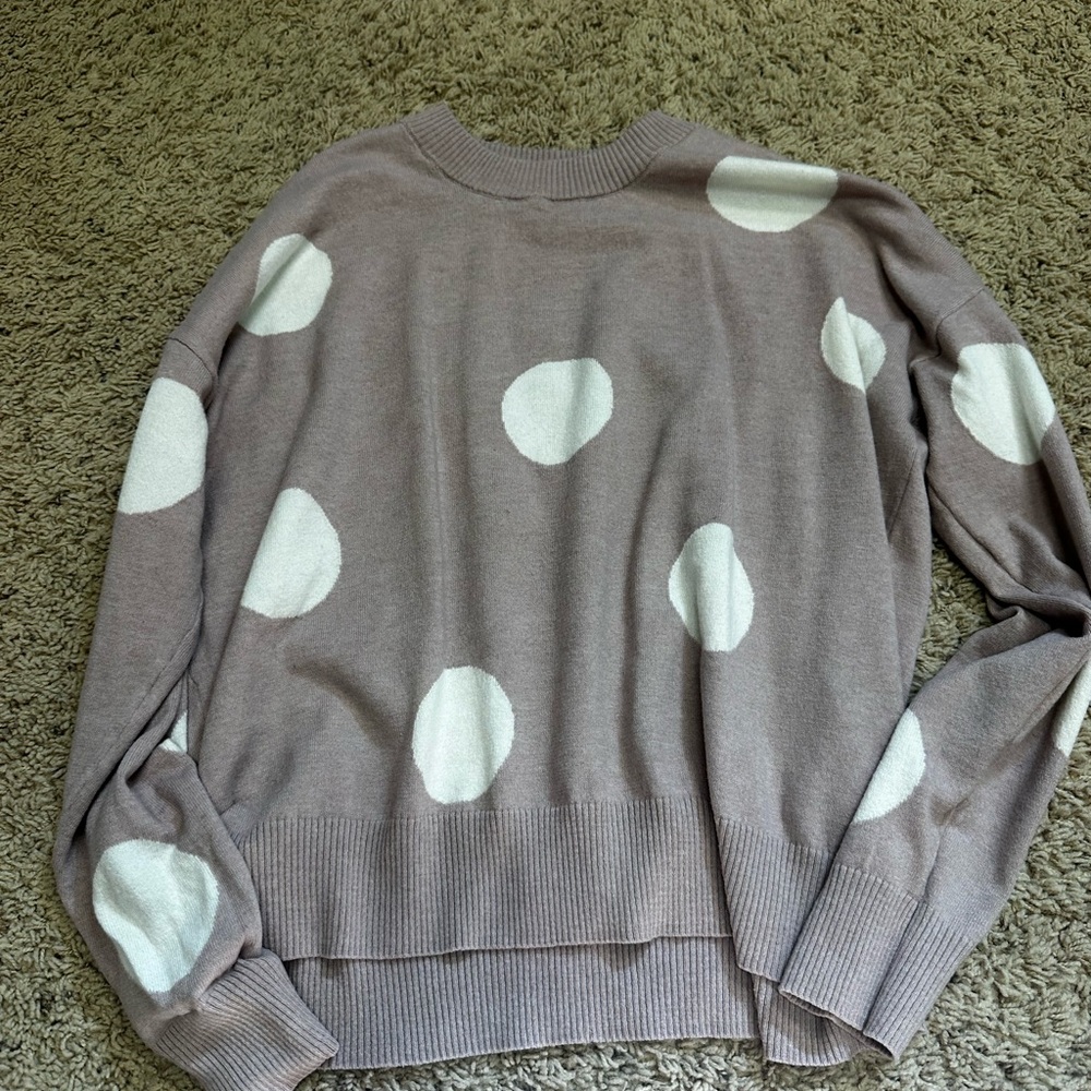 Tahari Elegant Polka Dot Sweater - Mauve and White Small